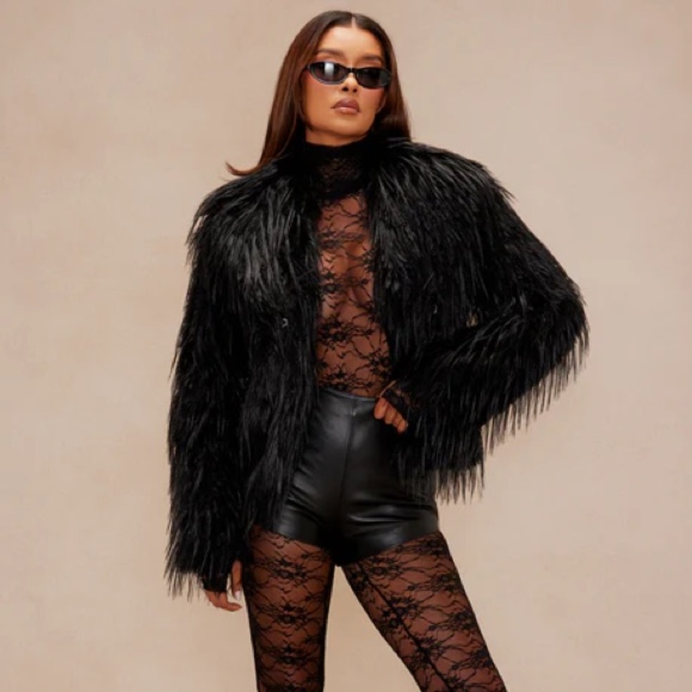 Fashion Nova Anastasia Fur Jacket Black XS